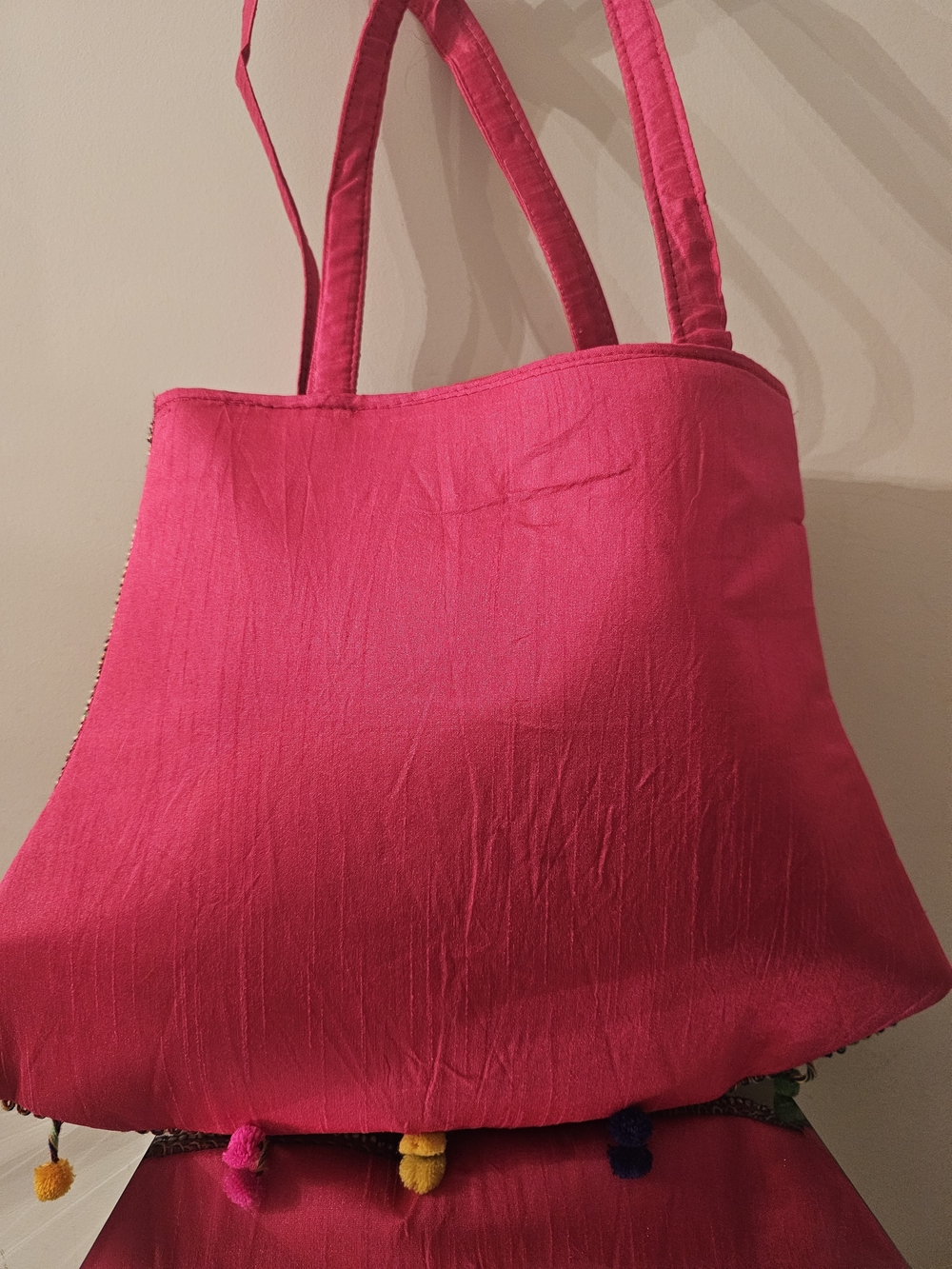 Embroidered Pink Elephant Tote Bag - Vibrant Beaded Detail - Picture 2 of 3